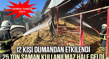 70 büyükbaş hayvanın bulunduğu ahırda yangın çıktı: 12 kişi dumandan etkilendi