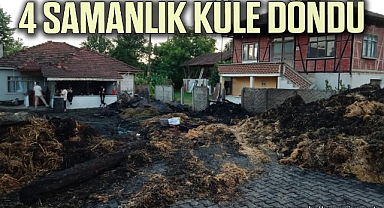 Köyde çıkan yangında 4 samanlık küle döndü