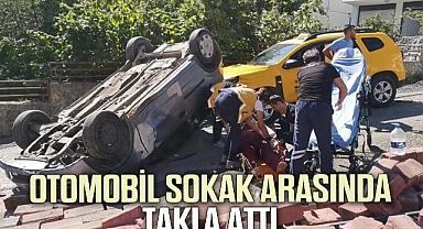 Otomobil sokak arasında takla attı, o anlar güvenlik kamerasına yansıdı