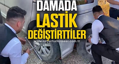 Düğün konvoyunu durdurup damada lastik değiştirttiler