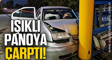 Otomobil akaryakıt istasyonun panosuna çarptı