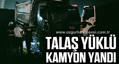 Alevlere teslim olan talaş yüklü kamyon yandı