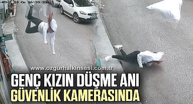 Genç kızın 3. kattan düşme anı kameraya yansıdı