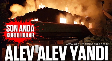 İki katlı ev alev alev yandı