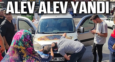Park halindeyken alev alan hafif ticari araçta maddi hasar oluştu