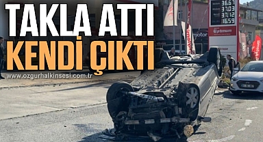 Takla atan araçtan kendi imkanıyla çıktı