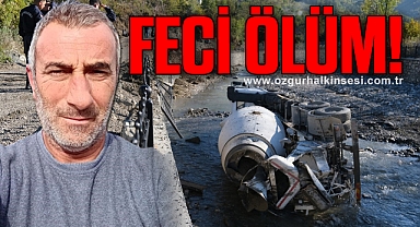 Derede devrilen beton mikserde sıkıştı