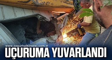 Mıcır yüklü kamyon, uçuruma yuvarlandı
