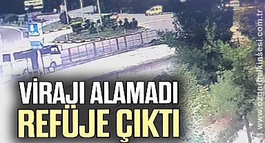 Virajı alamayan araç sürücüsü refüje çıktı