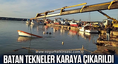 Alaplı'da batan tekneler karaya çıkarıldı