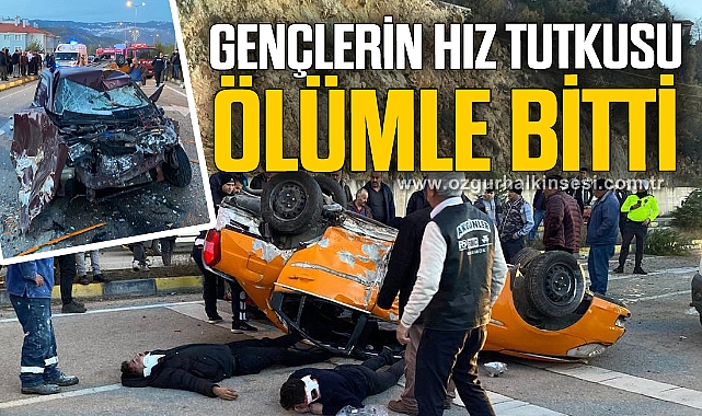 Karşı şeride uçup otomobille kafa kaya çarpıştı
