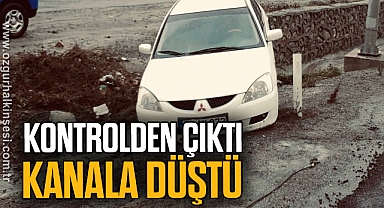 Kontrolden çıkan otomobil kanala düştü