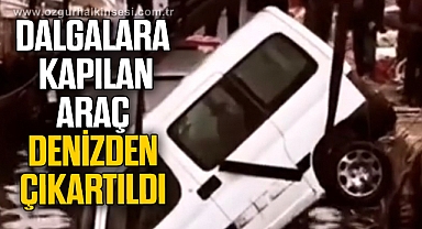 Zonguldak’ta dalgalara kapılan araç denizden çıkartıldı