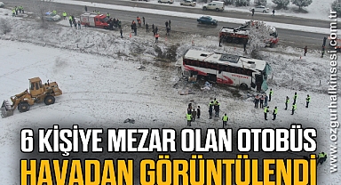 6 kişiye mezar olan otobüs havadan görüntülendi