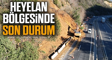 Karayolundaki heyelanı temizleme çalışması havadan görüntülendi