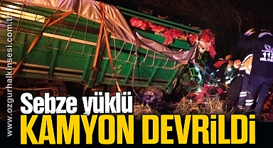 Sebze yüklü kamyon devrildi: 1 yaralı