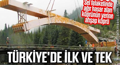 Sel felaketinde ağır hasar alan köprünün yerine ahşap köprü