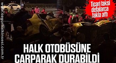 Defalarca takla atan ticari taksi, halk otobüsüne çarparak durabildi: 1 yaralı