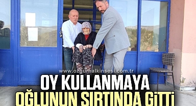 Fadime nine oy kullanmaya oğlunun sırtında gitti