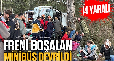 Freni boşalan minibüs devrildi: 14 yaralı