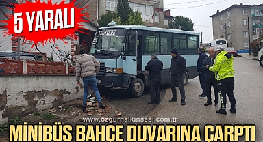 Minibüs bahçe duvarına çarptı: 5 yaralı