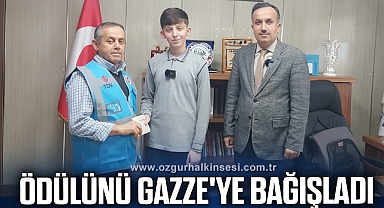 Ortaokul öğrencisi birincilik ödülünü Gazze'ye bağışladı