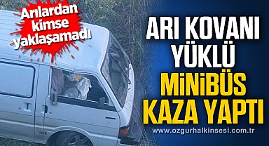 Arı kovanı yüklü minibüs kaza yaptı
