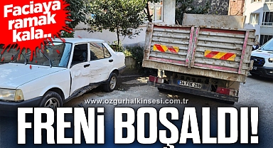 Freni boşalan kamyonet araca çarparak durabildi