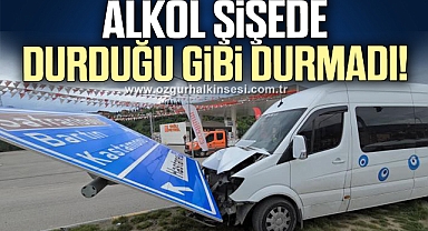 Alkollü sürücü yön tabelasına çarptı