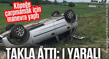 Köpeğe çarpmamak için manevra yapan sürücü otomobili ile takla attı: 1 yaralı