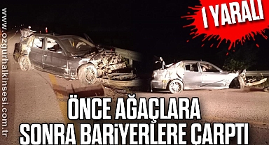 Önce ağaçlara, sonra bariyerlere çarptı: 1 yaralı
