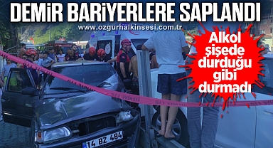 Alkollü sürücü aracıyla demir bariyerlere çarptı