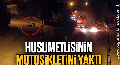 Husumetlisinin motosikletini yaktı