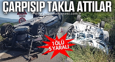 Karabük'te çarpışan iki otomobil takla attı