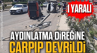Otomobil aydınlatma direğine çarpıp devrildi: 1 yaralı