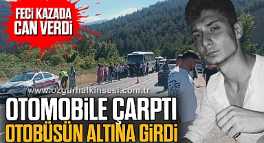 Otomobile çarptı otobüsün altına girdi