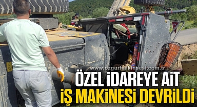Özel İdareye ait iş makinesi devrildi
