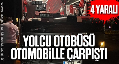 Yolcu otobüsü kavşakta otomobille çarpıştı: 4 yaralı