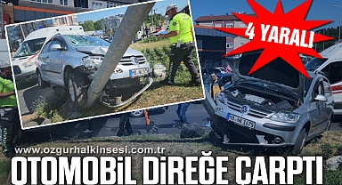 Zonguldak'ta otomobil direğe çarptı
