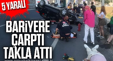 Bariyere çarpan otomobil takla attı: 5 yaralı