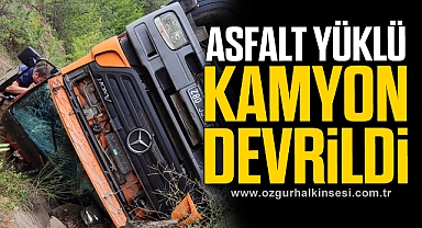 Asfalt yüklü kamyon devrildi: 3 yaralı