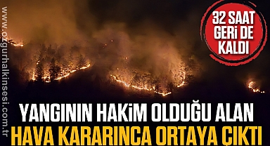Yangının hakim olduğu alan hava kararınca ortaya çıktı