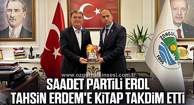 SAADET PARTİLİ EROL, TAHSİN ERDEM'E KİTAP TAKDİM ETTİ