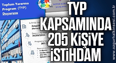 TYP kapsamında 205 kişiye istihdam