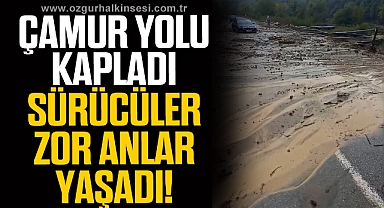 Yağış sonrası çamur yola aktı