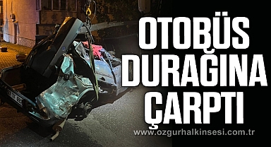 Kontrolden çıkan araç otobüs durağına çarptı