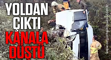 Yoldan çıkan araç kanala düştü