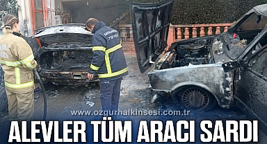 Alev alan araç kullanılmaz hale geldi