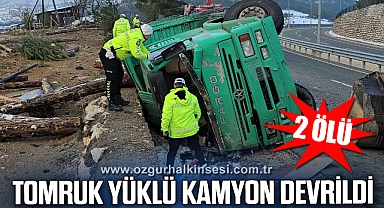 Tomruk yüklü kamyon devrildi: 2 ölü