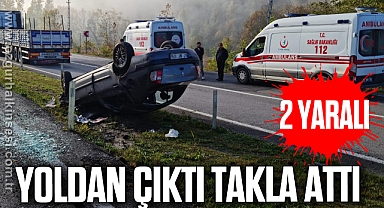Yoldan çıktı takla attı: 2 yaralı